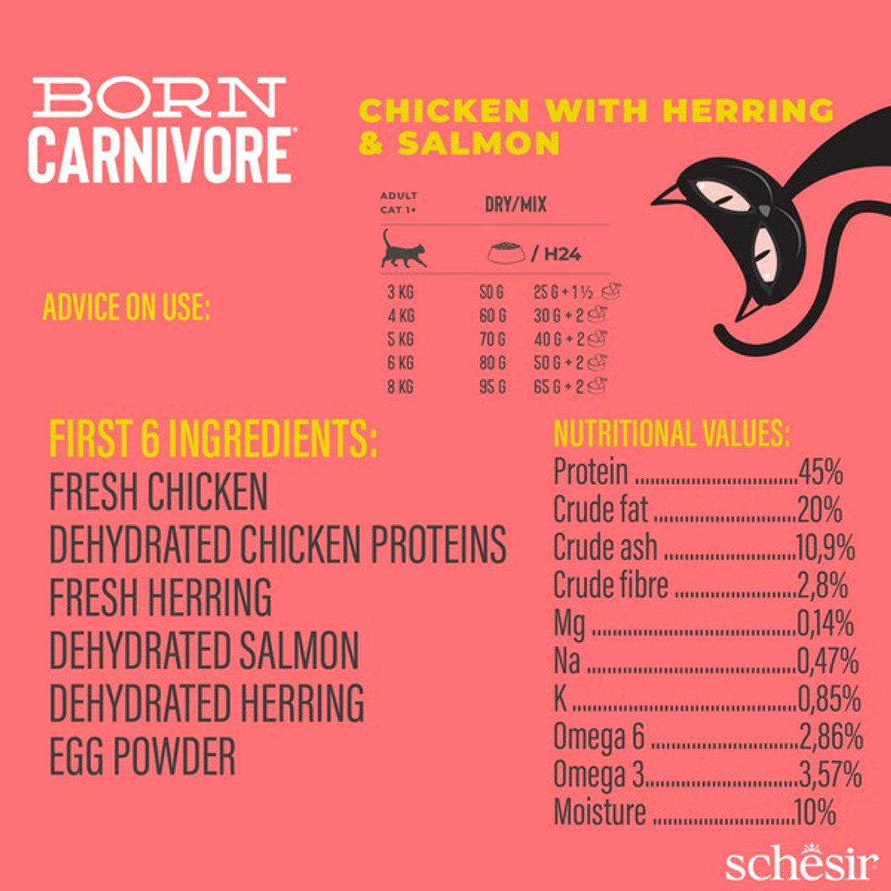 Schesir Dry Born Carnivore Herring & Salmon Adult 255G x 8