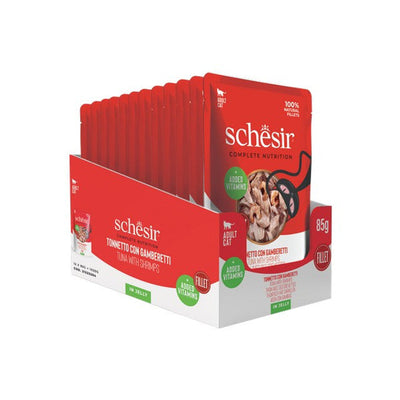 Schesir Tuna with Shrimps In Jelly Pouch Complete and Balanced 85g x 12