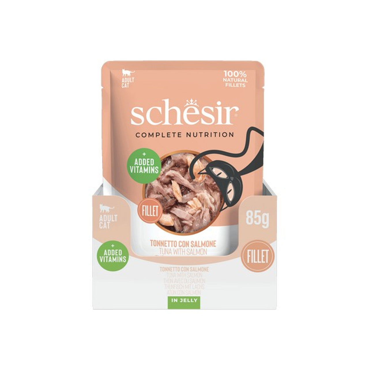 Schesir Tuna with Salmon In Jelly Pouch Complete and Balanced 85g x 12