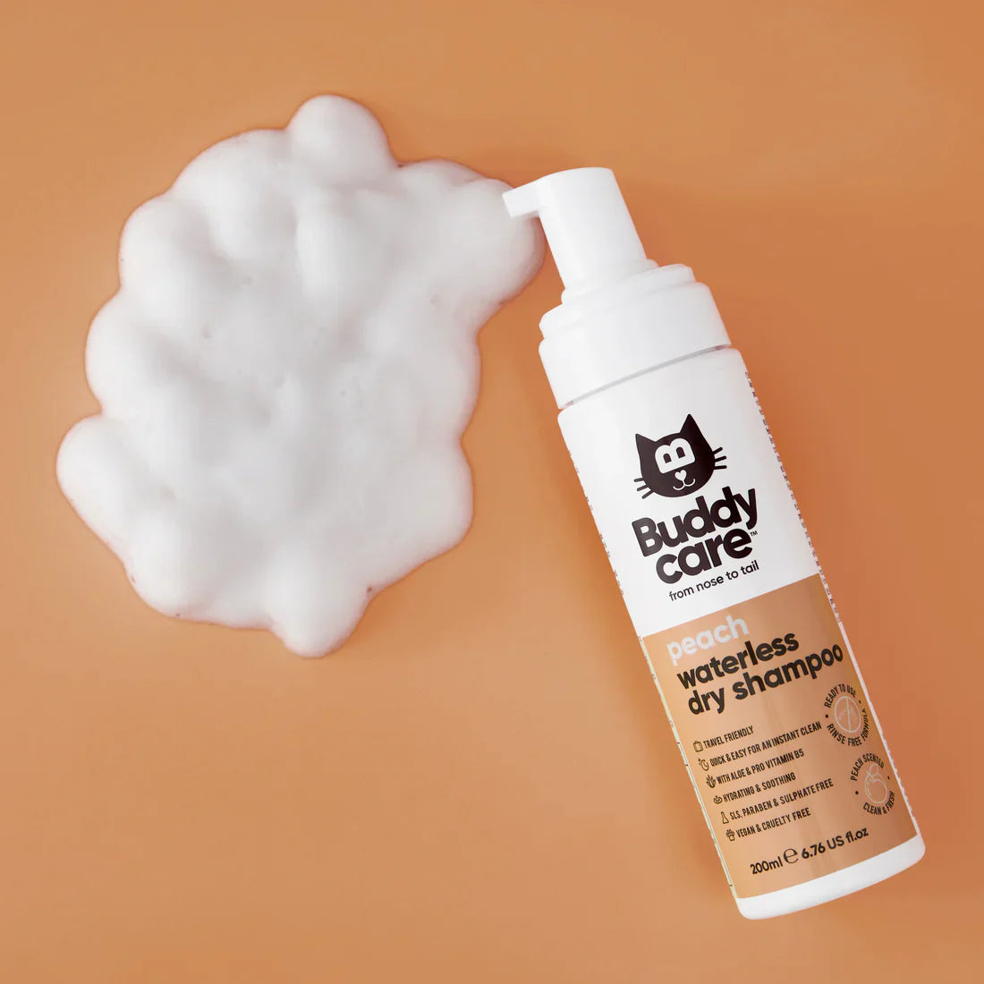 Buddycare Waterless Dry Cat Shampoo Peach 200ml