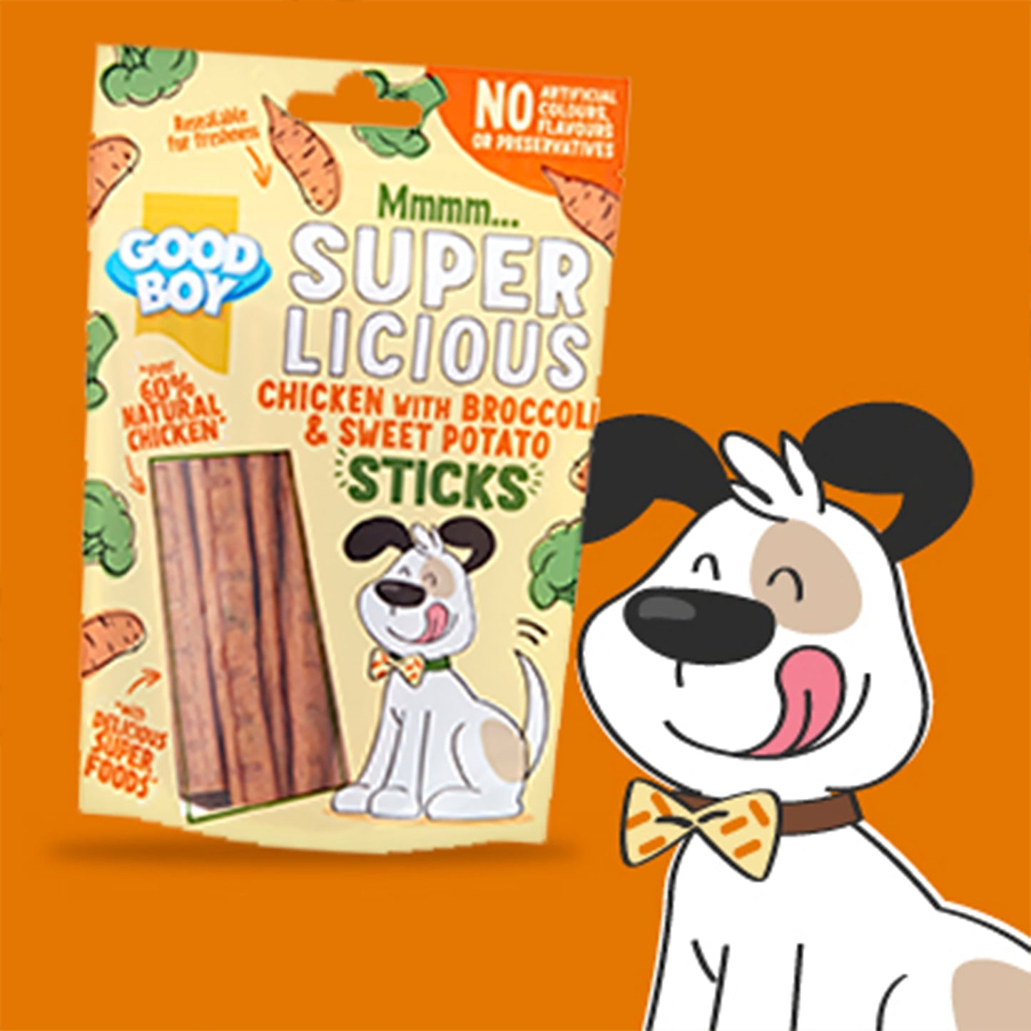 Good Boy Super Licious Chicken With Broccoli & Sweet Potato Sticks 100g