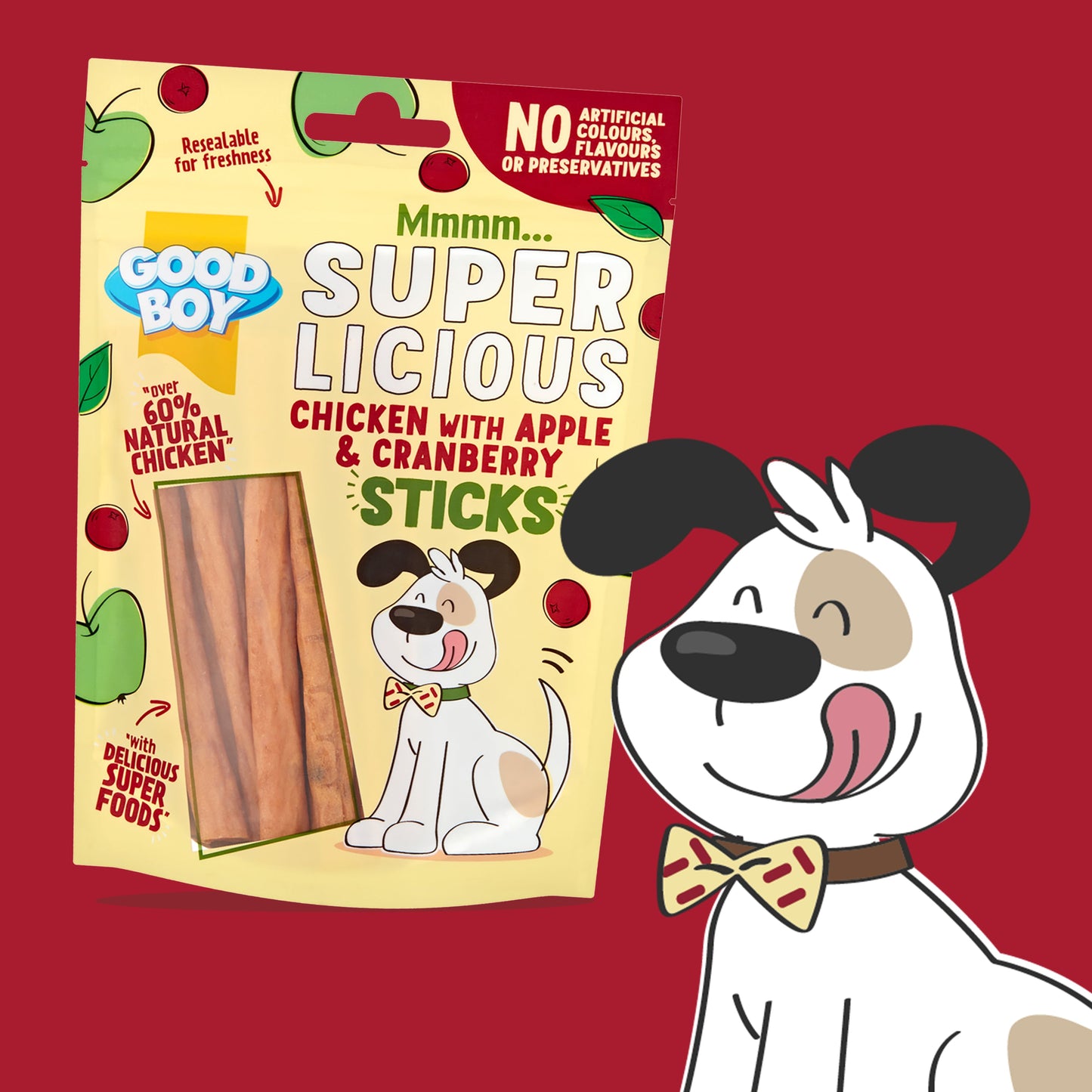 Good Boy Chicken with Apple & Cranberry Sticks 100g
