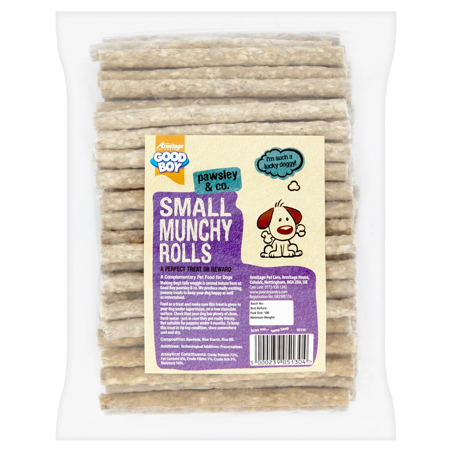 Good Boy Small Munchy Rolls Natural 100 pack - 125mm (5”) x 9-10mm