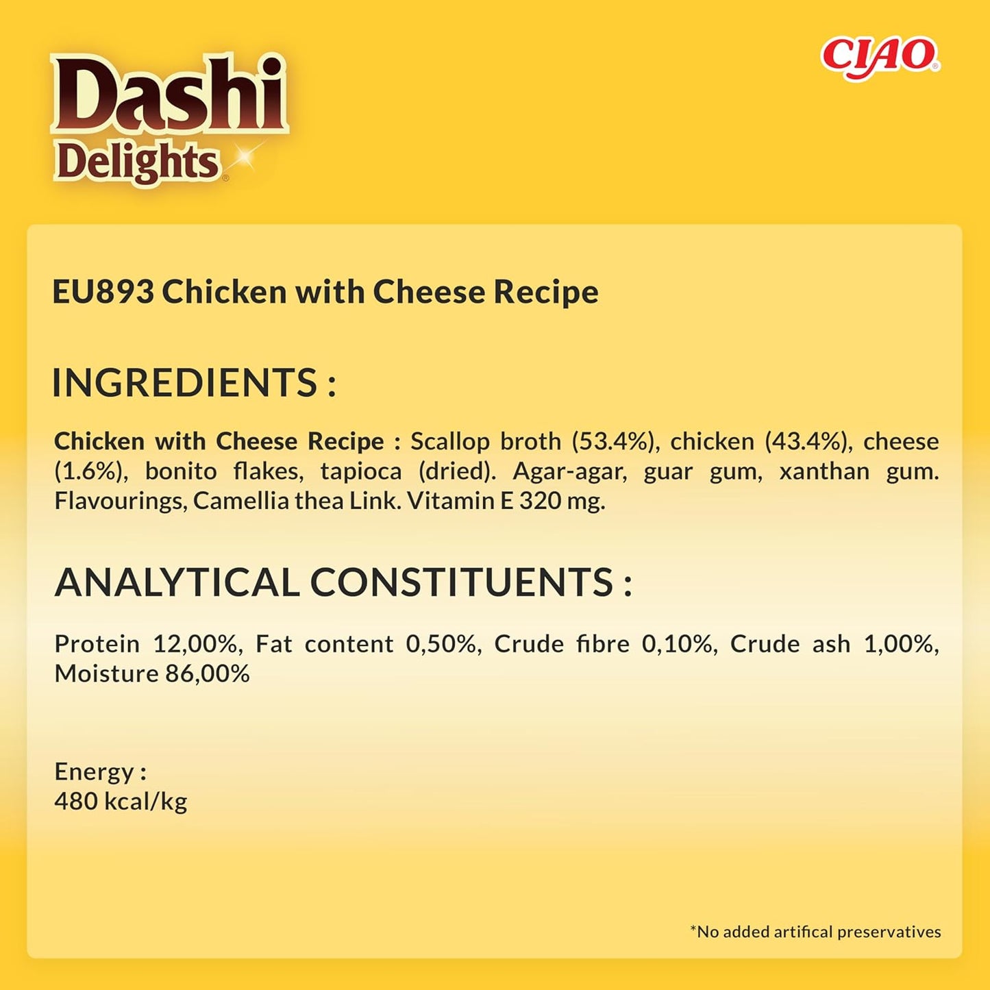 Dashi Delights Delicate Flakes Chicken with Cheese Recipe Cat Wet Pouches 40gx12