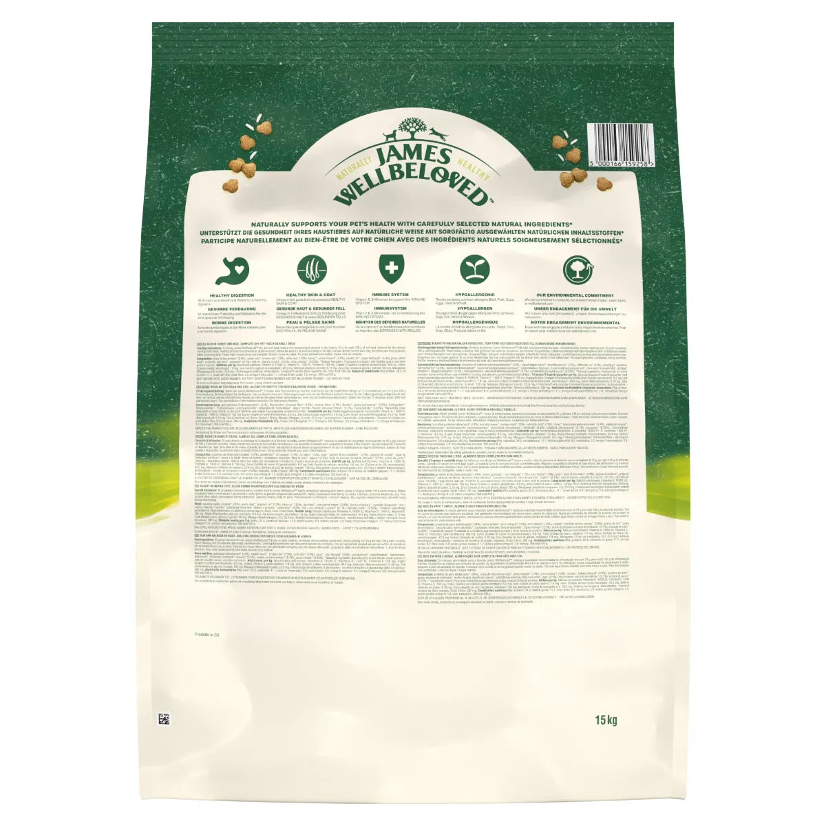 JAMES WELLBELOVED Turkey & Rice Kibble Adult Maintenance 15kg