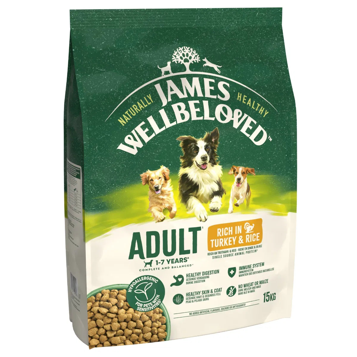 JAMES WELLBELOVED Turkey & Rice Kibble Adult Maintenance 15kg