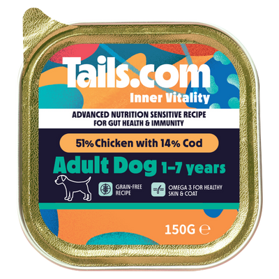 Tails Inner Vitality Dog Sensitive Adult Chicken & Cod Tray 150g