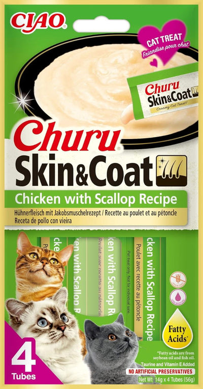 Churu Skin&Coat Chicken with Scallop Recipe Cat Treats 4x14g