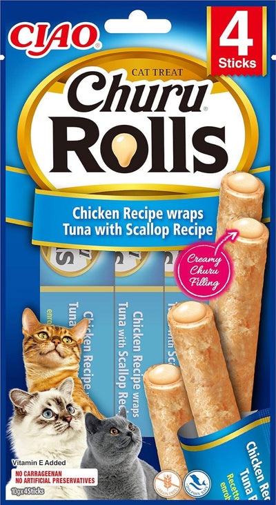 Churu Rolls Wraps Tuna with Scallop Recipe Cat Treats 4x10g