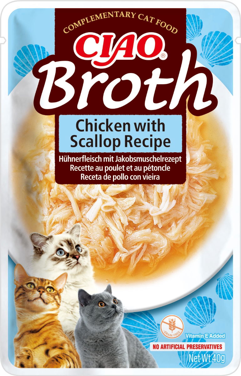 CIAO Broth Chicken with Scallop Recipe Cat Wet Pouches 40gx12
