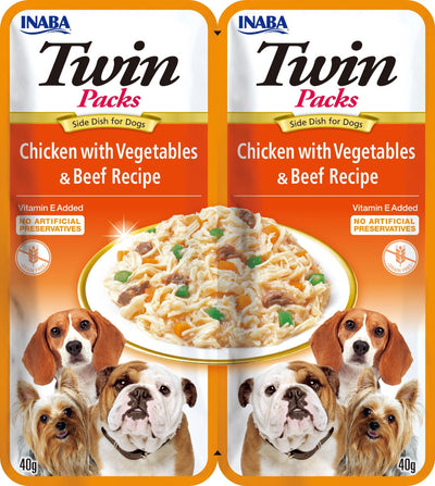 Ciao Twin Packs Chicken with Vegetables & Beef Recipe in Chicken Broth Dog Food Wet Pouches 2x40g