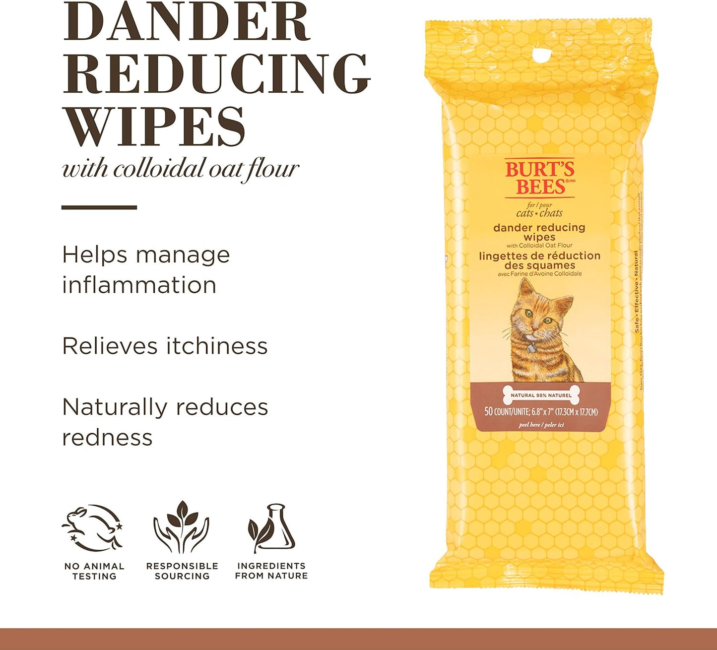 Burts Bees Cat Dander Wipes 50pk