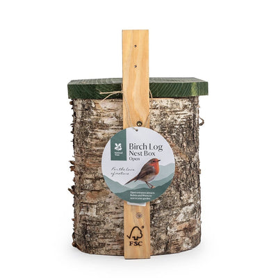 National Trust Birch Log Nest Box Open