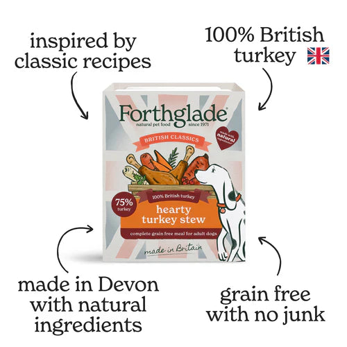 FORTHGLADE ADULT DOG BRITISH CLASSICS COMPLETE GRAIN
FREE HEARTY TURKEY STEW 18X395G