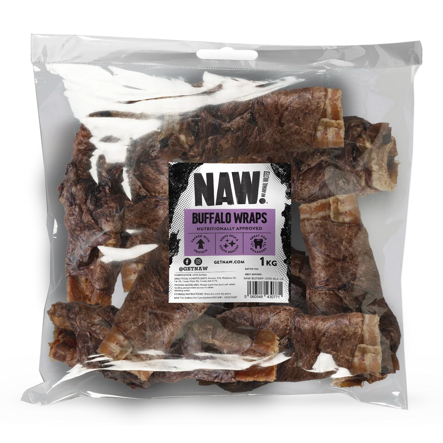 NAW Buffalo Wrapped Trachea Natural Dog Treats 1kg Bulk Bag