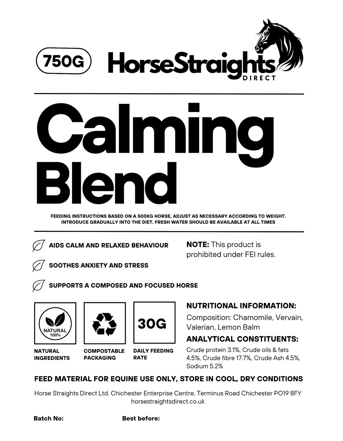 Horse Straights Direct Calming Blend 750gm