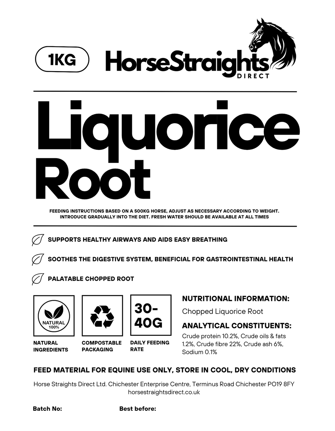 Horse Straights Direct Liquorice Root Chopped 1kg