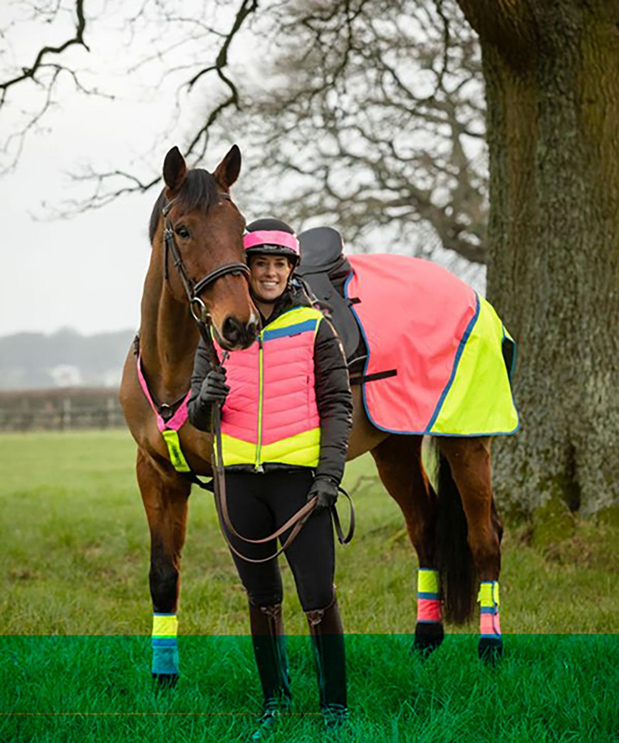 EQUISAFETY HI-VIS WATERPROOF QUARTER SHEET PINK/YELLOW - Ormskirk Pets