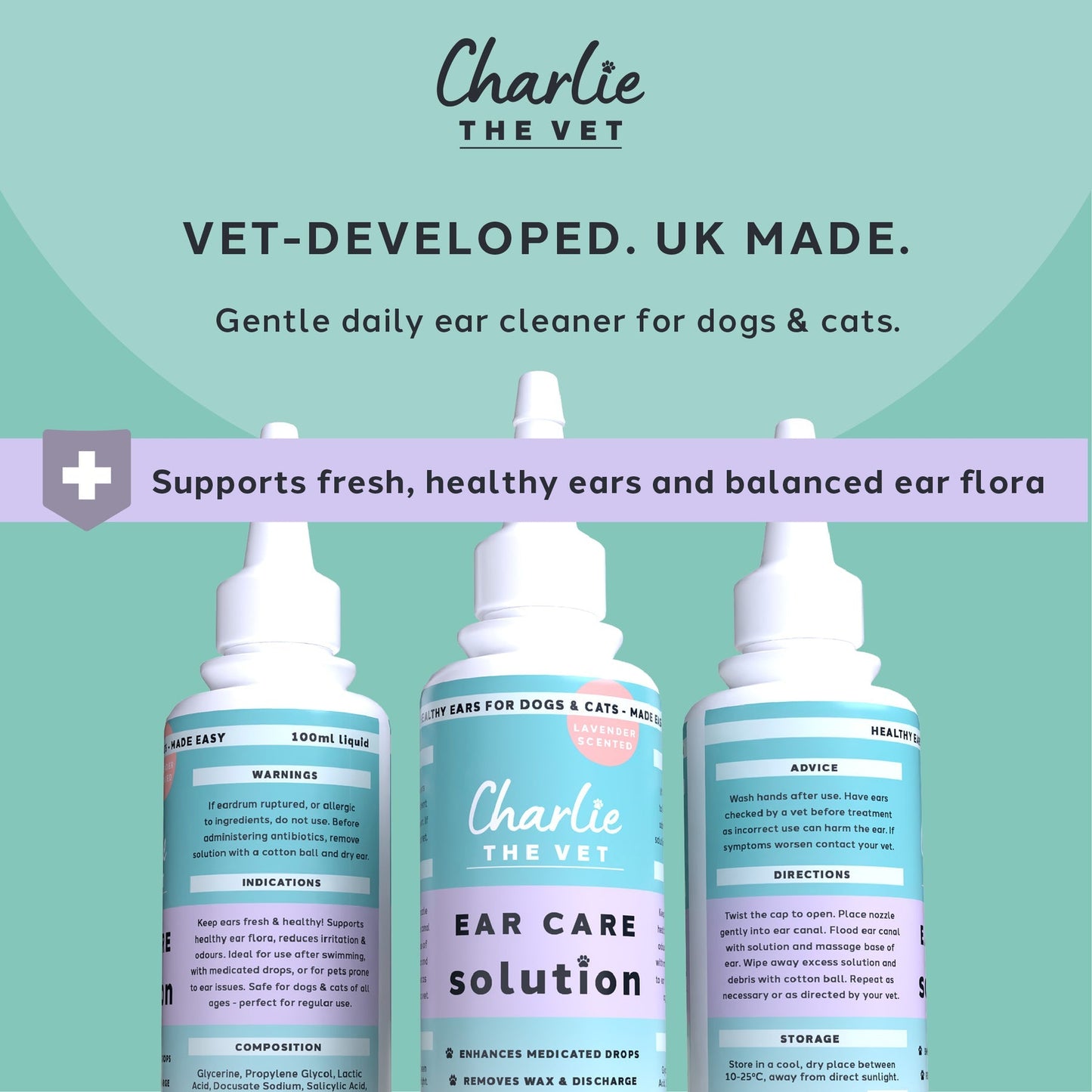 Charlie The Vet Ear Care Solution For Dogs and Cats 100ml