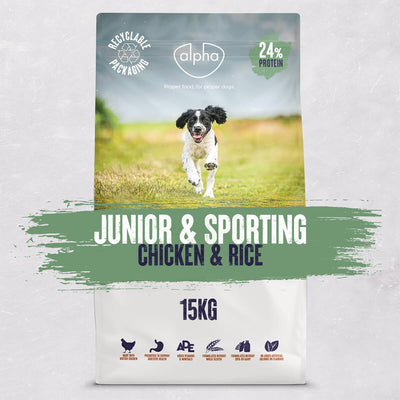 Alpha Junior & Sporting Dog Chicken & Rice 15kg