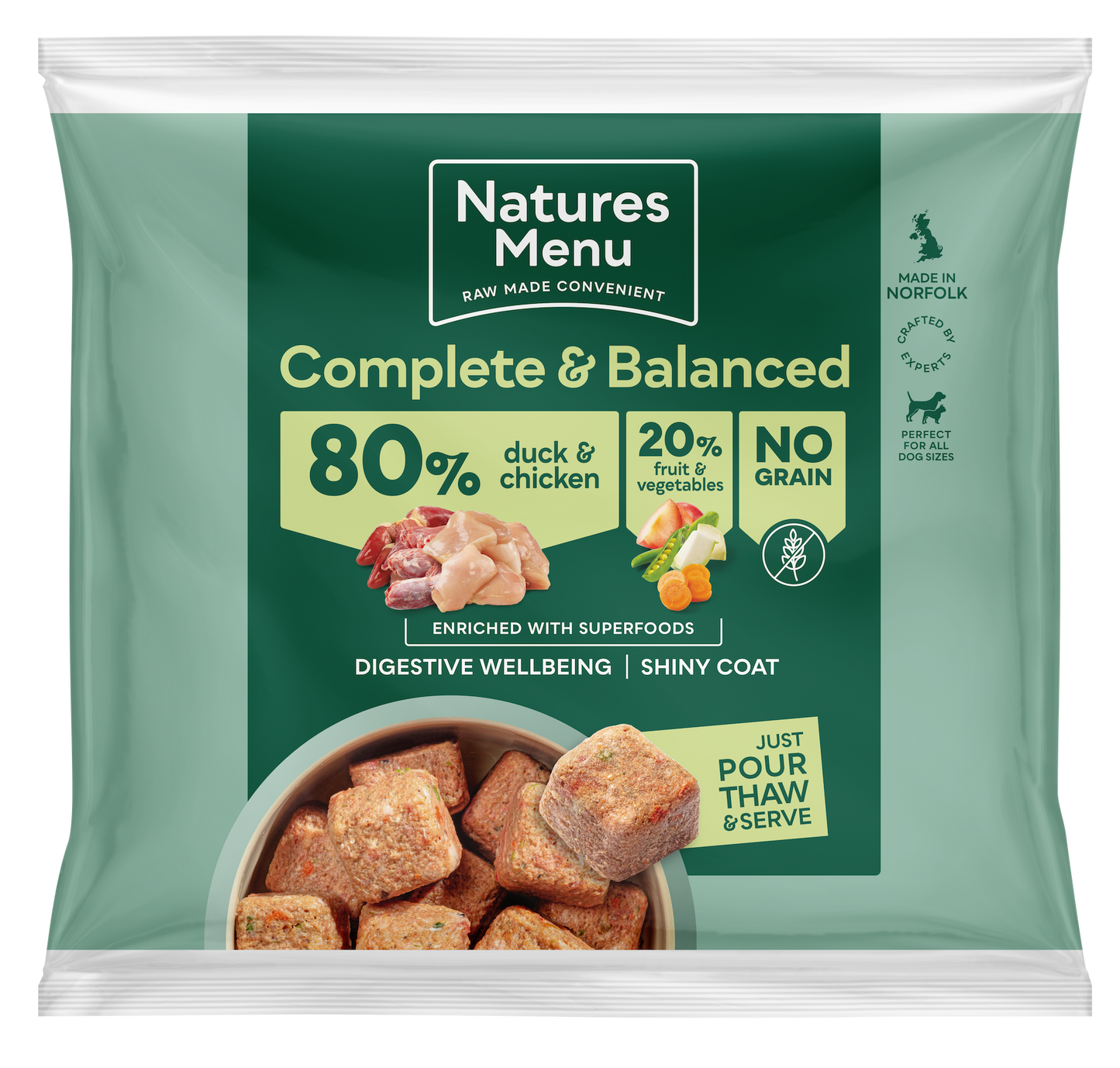 Natures Menu 80/20 Complete and Balanced Duck and Chicken Raw Nuggets 1kg
