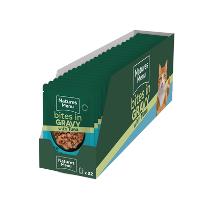 Natures Menu Bites In Gravy With Tuna Wet Cat Food Pouches 22x85g