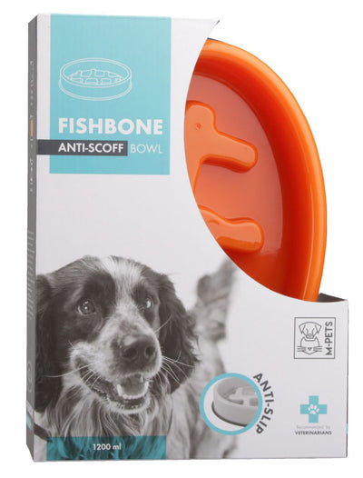 M-PETS Fishbone - Slow Feed Bowl Oval Orange