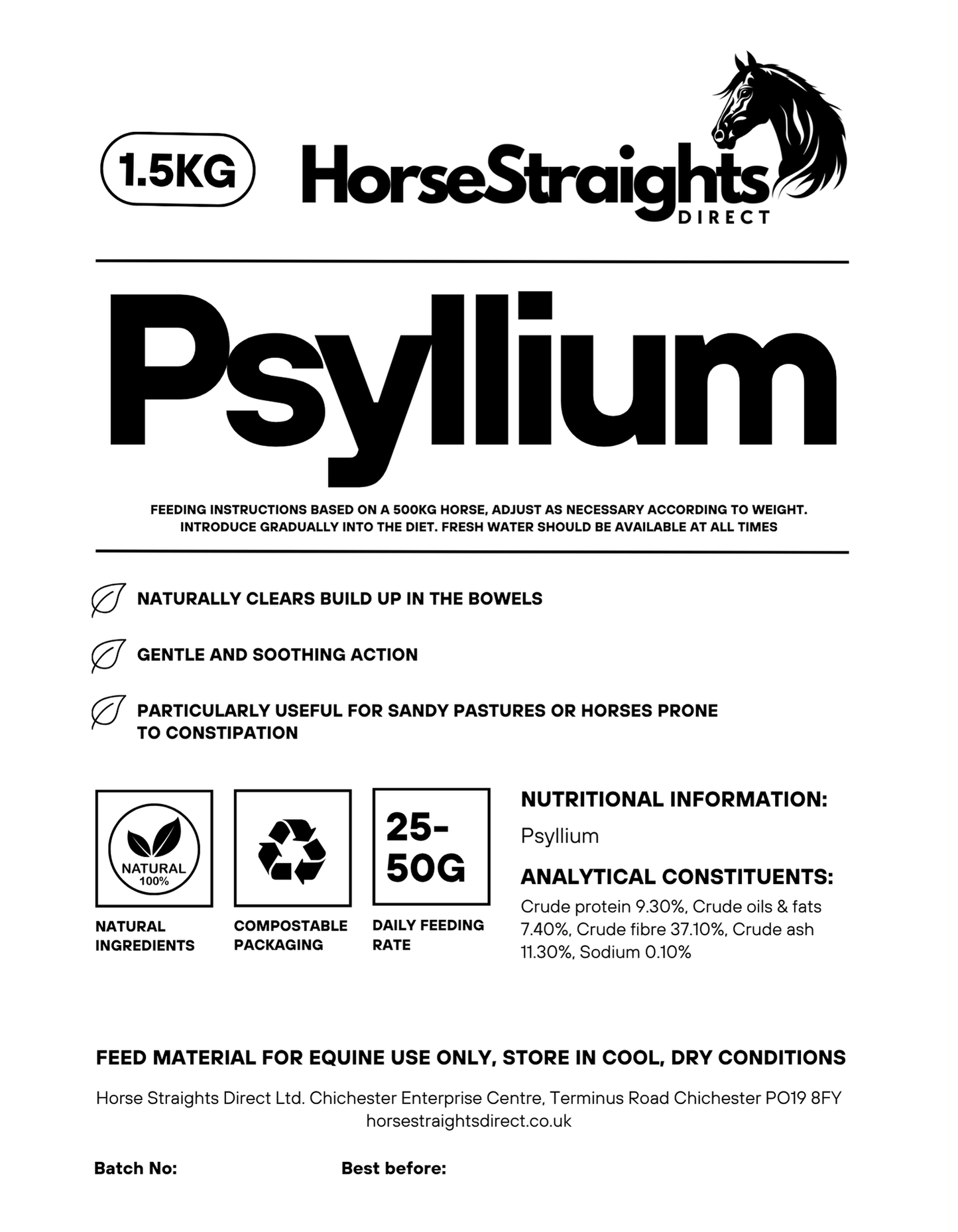Horse Straights Direct Psyllium 500gm