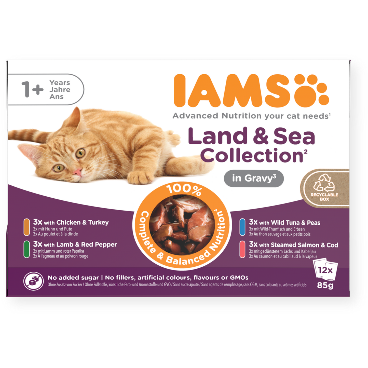 Iams 1+ Adult Cat Delights Land & Sea Collection In Gravy 8 X 85G