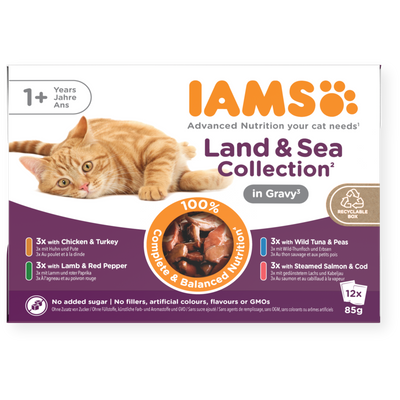 Iams 1+ Adult Cat Delights Land & Sea Collection In Gravy 8 X 85G