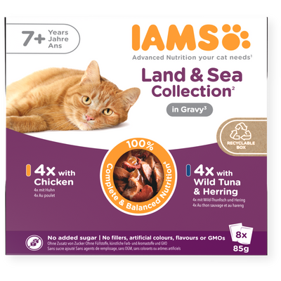 Iams 7+ Senior Cat Land & Sea Collection In Gravy 8 X 85G