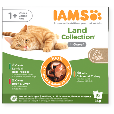 Iams 1+ Adult Cat Delights Land Collection In Gravy 8 X 85G