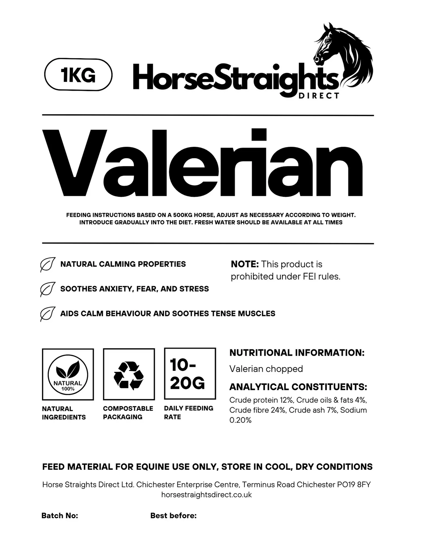Horse Straights Direct Valerian 1kg