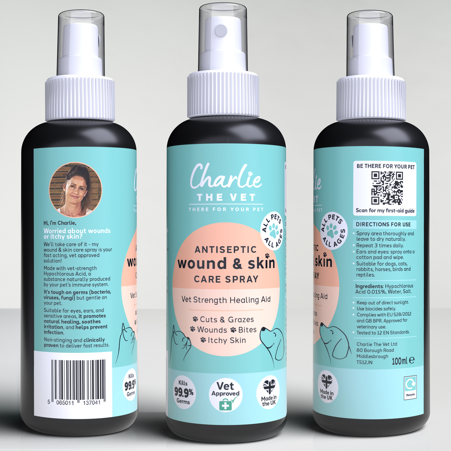 Charlie The Vet Antiseptic Wound & Skin Care Spray for All Animals 100ml