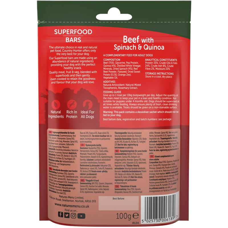 Natures Menu Country Hunter Superfood Bar Beef with Spinach & Quinoa 100g