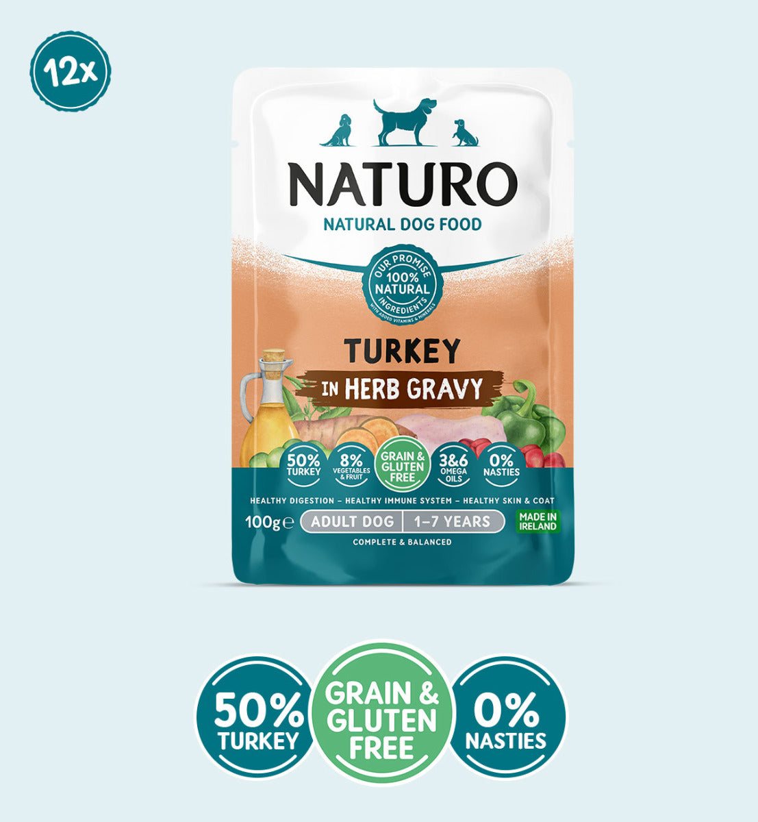 Naturo Adult Dog Grain & Gluten Free Turkey in Herb Gravy 12x100g