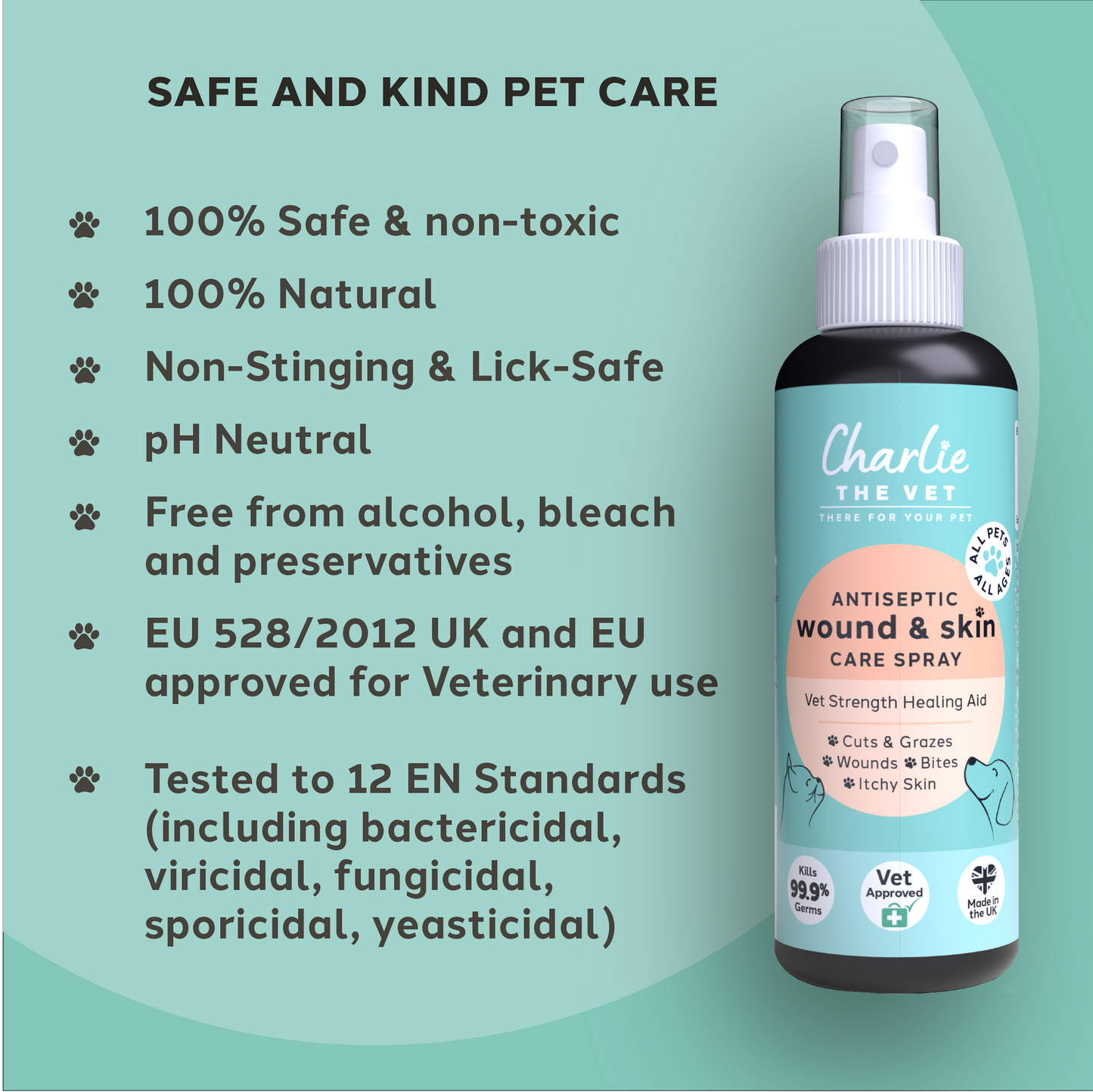 Charlie The Vet Antiseptic Wound & Skin Care Spray for All Animals 100ml