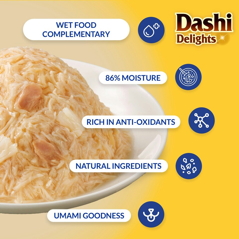Dashi Delights Delicate Flakes Chicken with Tuna & Salmon Recipe Cat Wet Pouches 40gx12