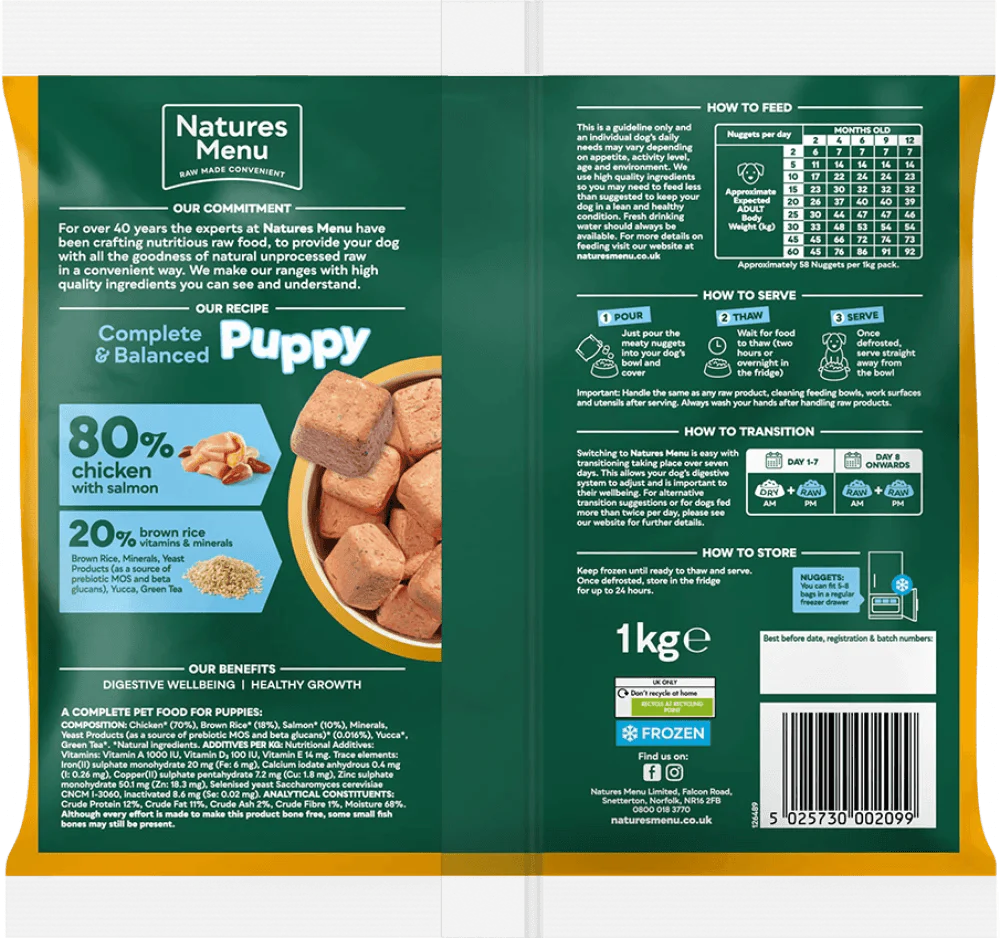 Natures Menu 80/20 Puppy Chicken Nuggets with Salmon and Brown Rice 1kg - Ormskirk Pets