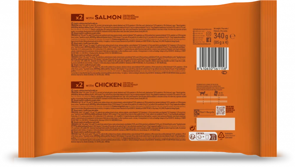 BB: 06/25 - Natures Variety Chicken and Salmon Bites in Gravy Cat Pate 85g x 4 pouches