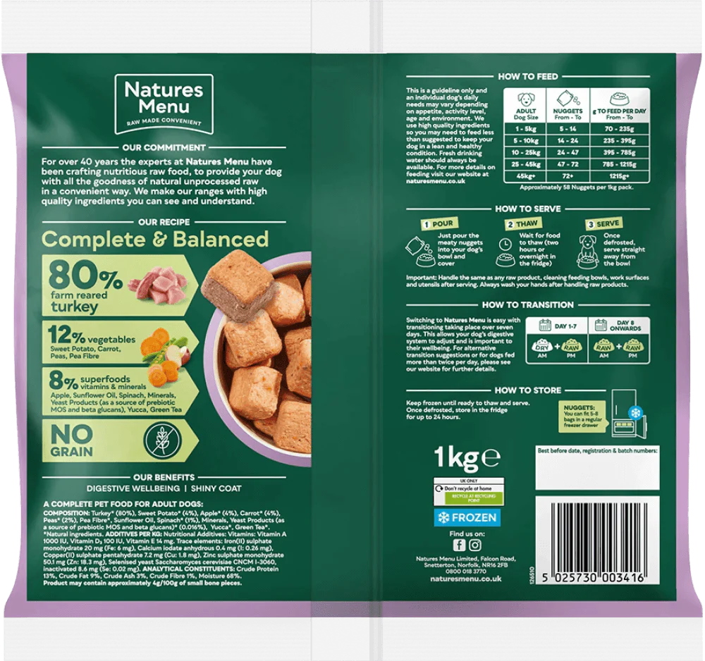 Natures Menu Country Hunter 80/20 Turkey Nuggets with Superfoods 1kg - Ormskirk Pets