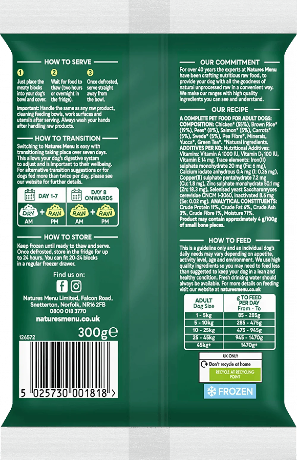 Natures Menu 60/40 Chicken with Salmon, Vegetables and Brown Rice Block 300g - Ormskirk Pets