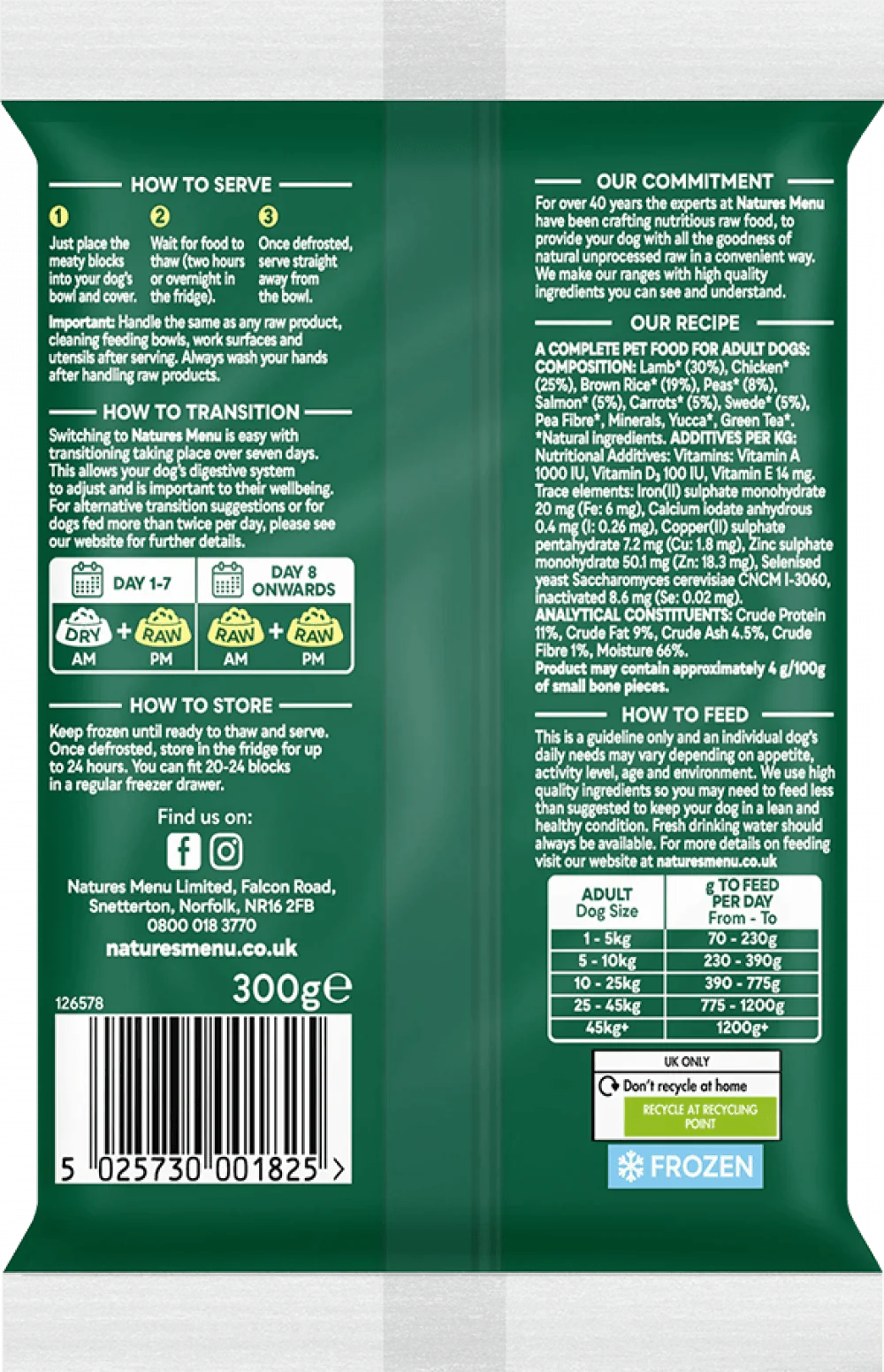 Natures Menu 60/40 Lamb with Chicken, Salmon, Vegetables and Brown Rice Block 300g - Ormskirk Pets