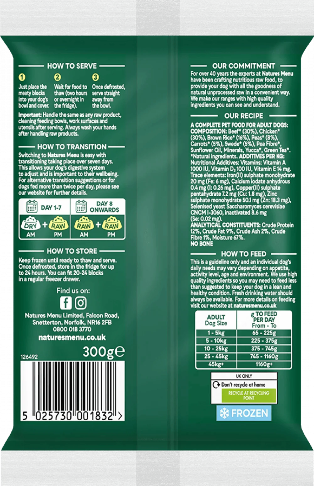Natures Menu 60/40 Beef and Chicken with Vegetables and Brown Rice Block 300g - Ormskirk Pets