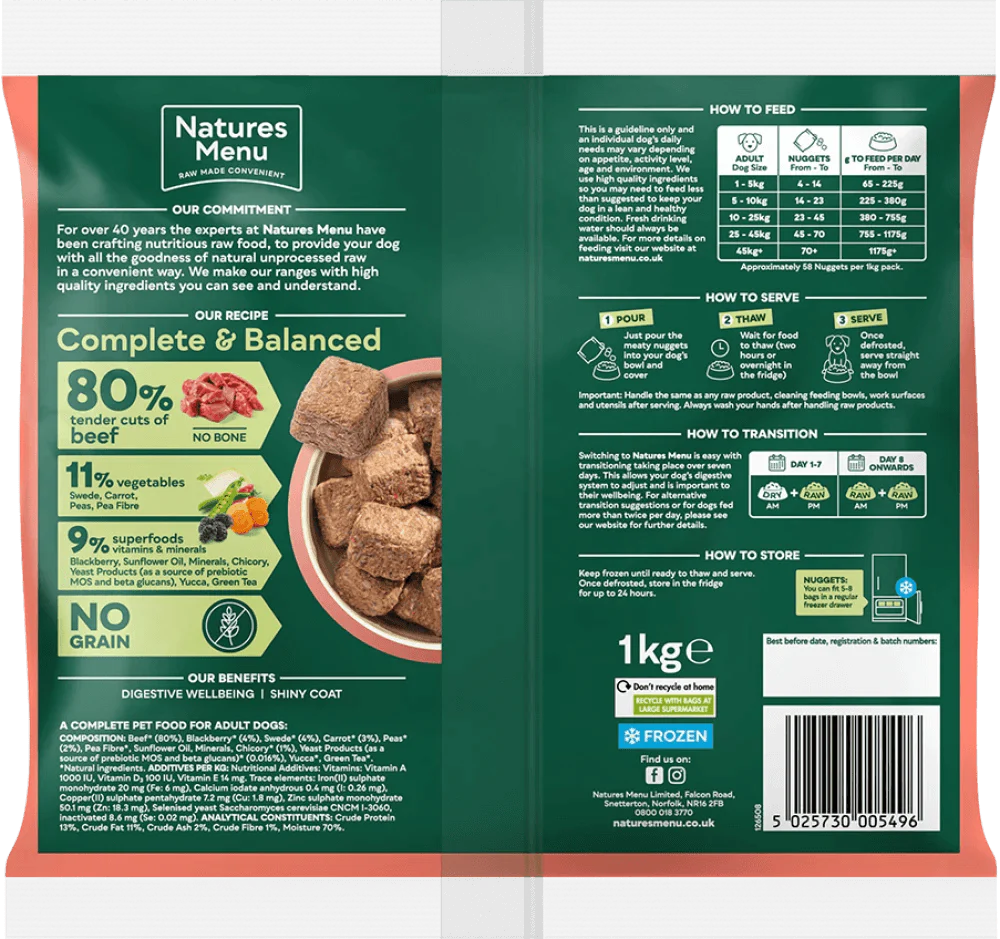 Natures Menu Country Hunter 80/20 Beef Nuggets with Superfoods 1kg - Ormskirk Pets