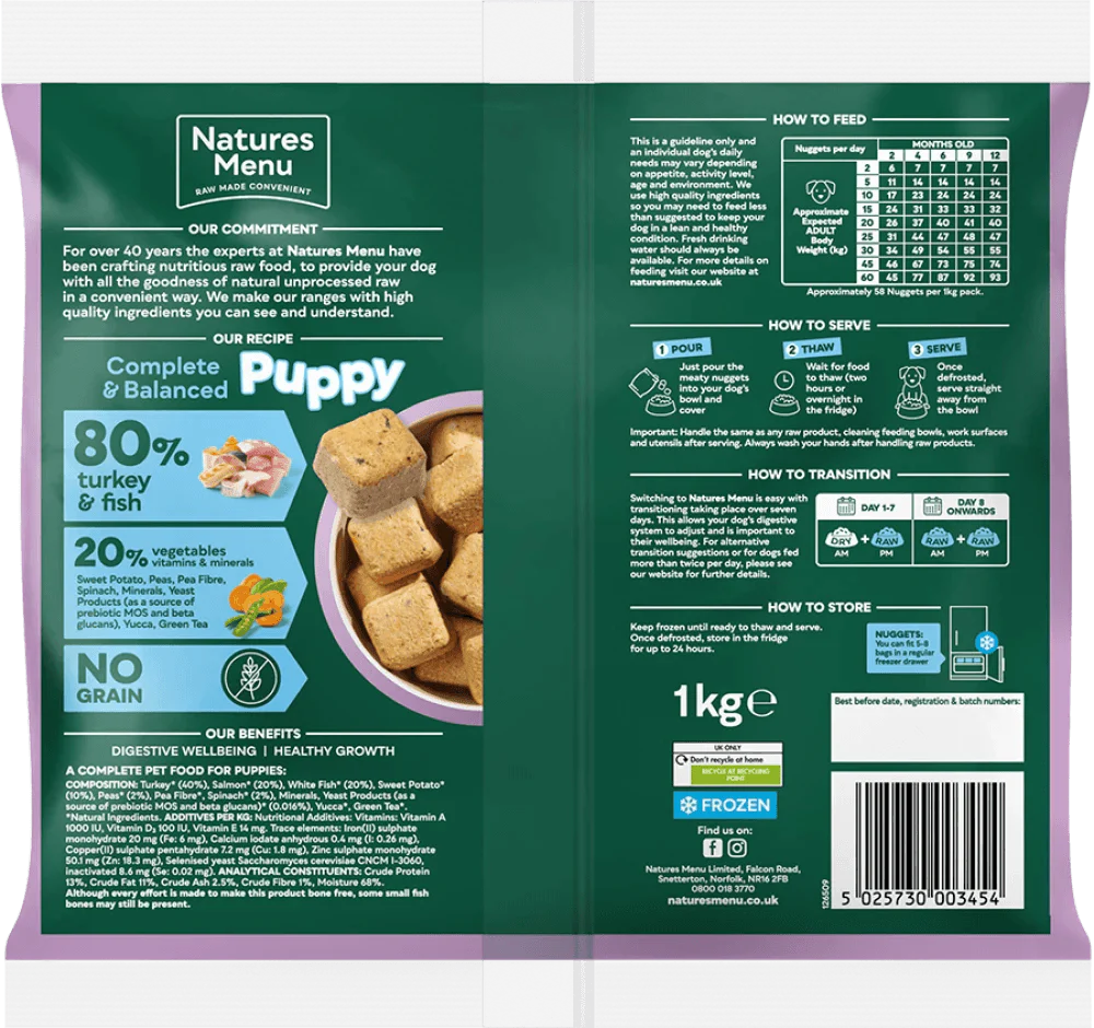 Natures Menu 80/20 Puppy Turkey and Fish Nuggets with Vegetables 1kg - Ormskirk Pets