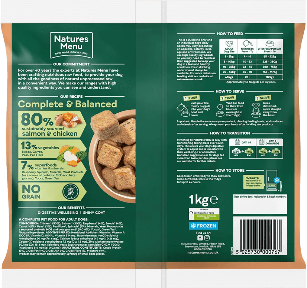 Natures Menu Country Hunter 80/20 Salmon and Chicken Nuggets with Superfoods 1kg - Ormskirk Pets
