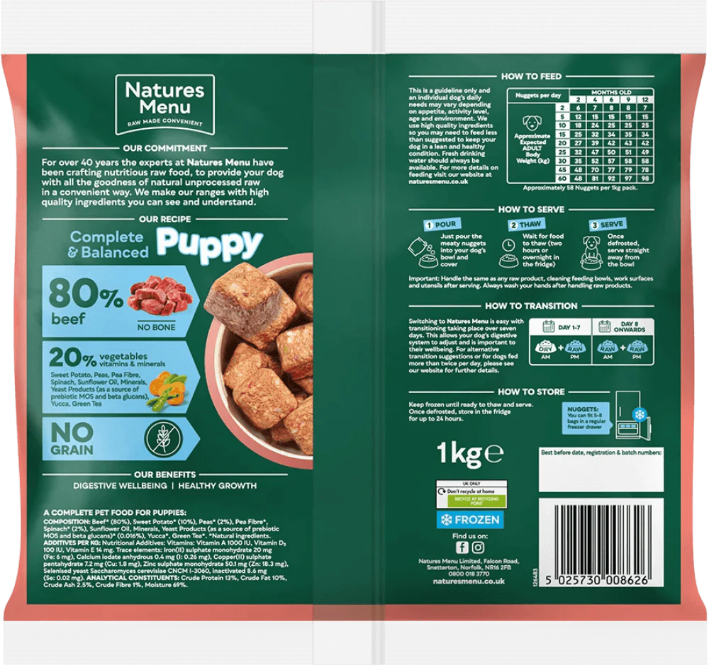 Natures Menu 80/20 Puppy Beef Nuggets with Vegetables 1kg - Ormskirk Pets