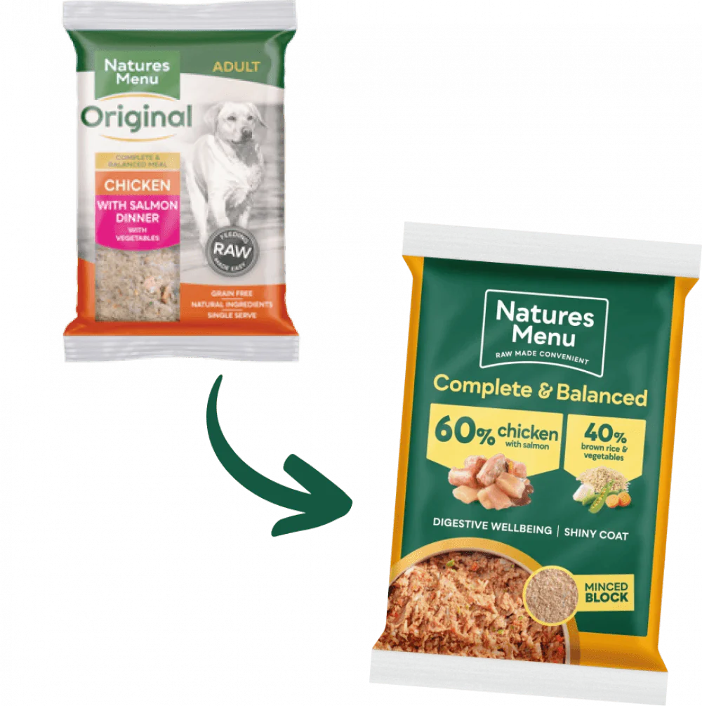 Natures Menu 60/40 Chicken with Salmon, Vegetables and Brown Rice Block 300g - Ormskirk Pets