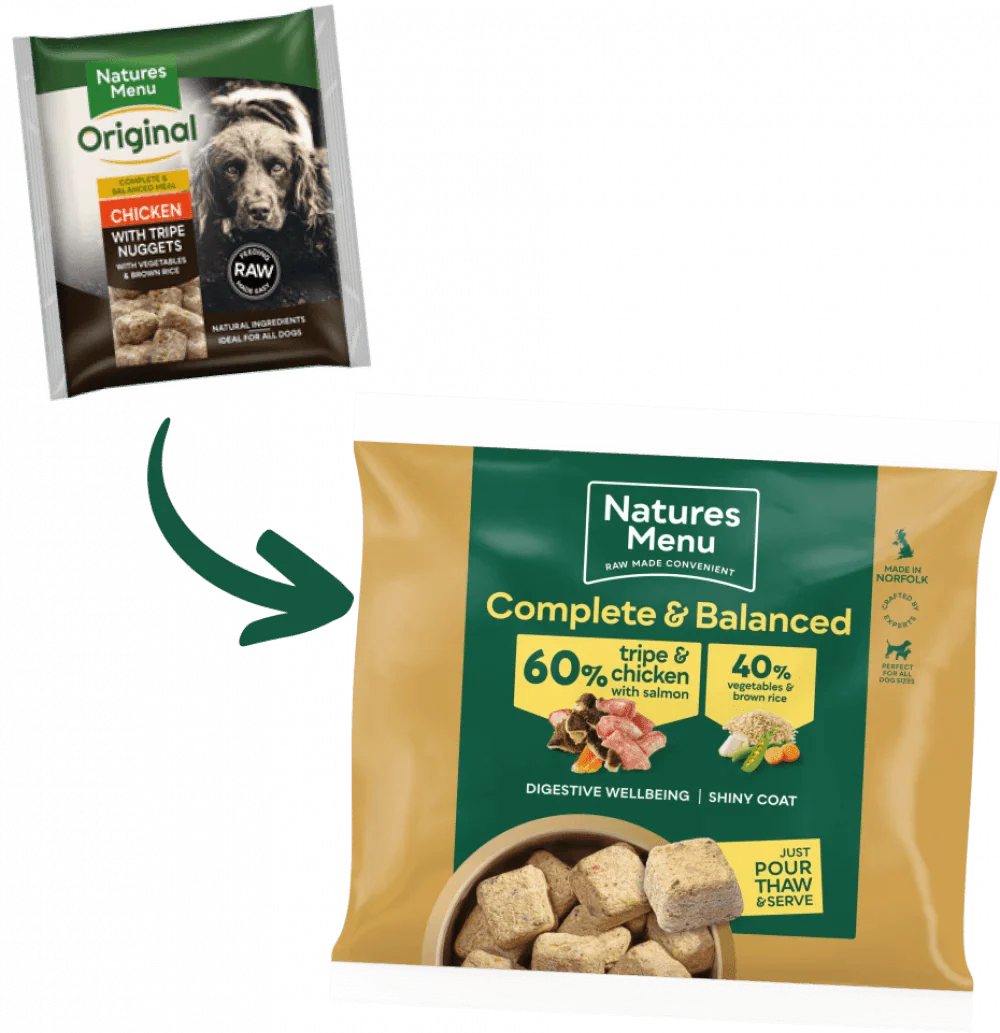 Natures Menu 60/40 Tripe and Chicken with Salmon, Vegetables and Brown Rice 1KG For Adult Dogs - Ormskirk Pets